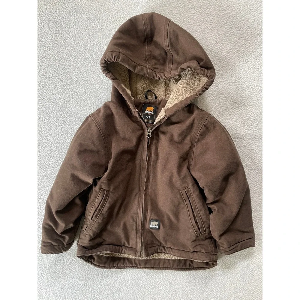 Berne Toddler 4T Workwear Jacket Brown Sherpa Lined Hooded Canvas BHJ42TBB